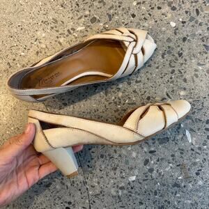 Mariana by GOLC Women’s EU 38 Kitten Heels Cream Leather Peep Toe Vintage Heels